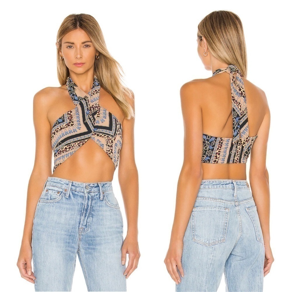 Superdown x REVOLVE Alondra Halter Wrap Top in Leopard Multi Size Medium